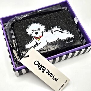 NEW Marc Tetro White Bichon Frise Dog Black Glitter Wristlet Wallet with Box